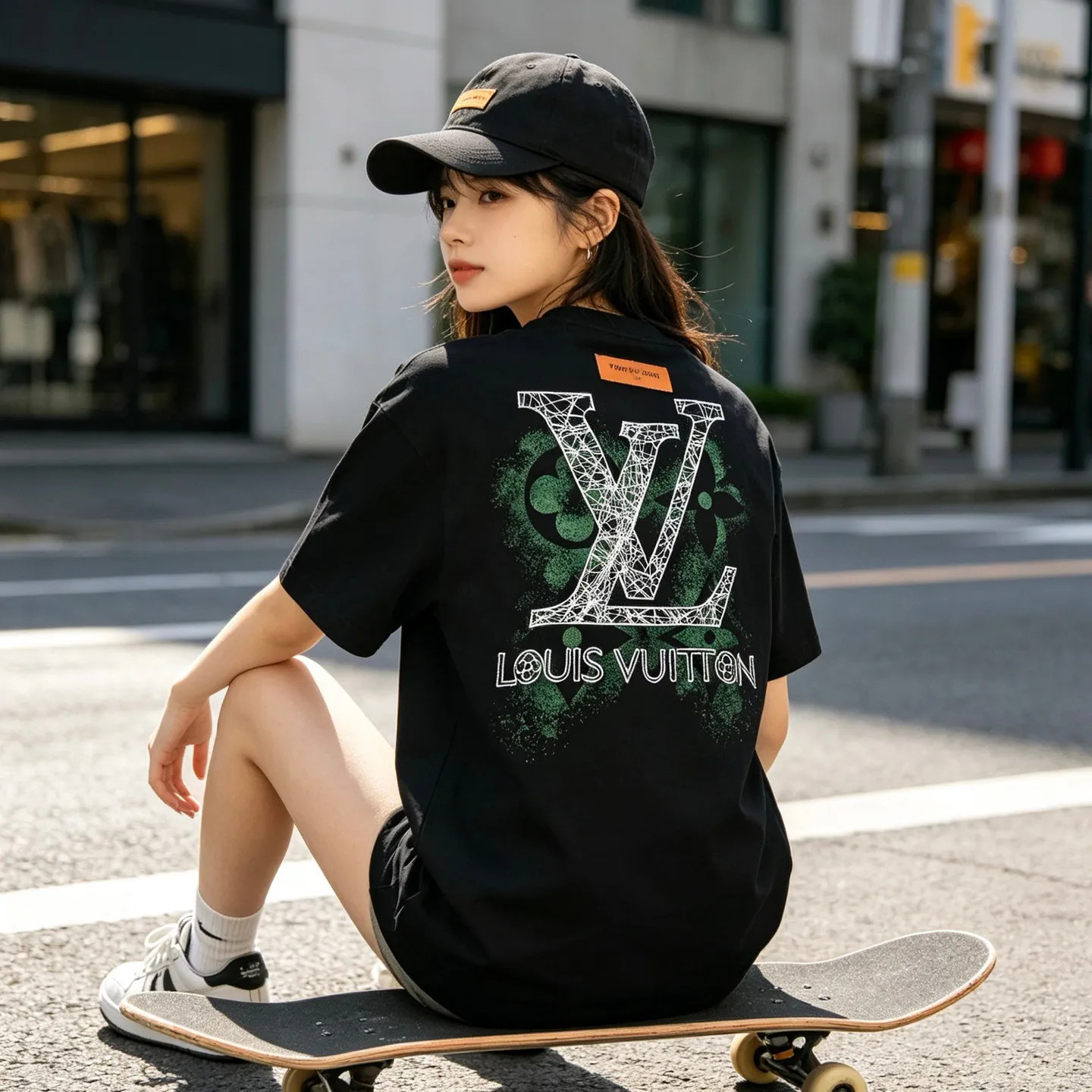 Louis Vuitton/Louis Vuitton inkjet presbyopic line logo embroidered short sleeves